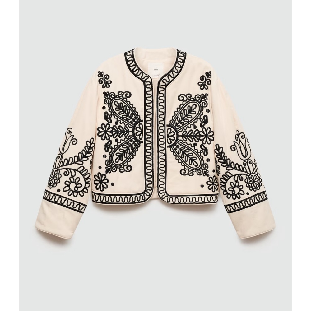 MANGO Embroidered Cream Jacket